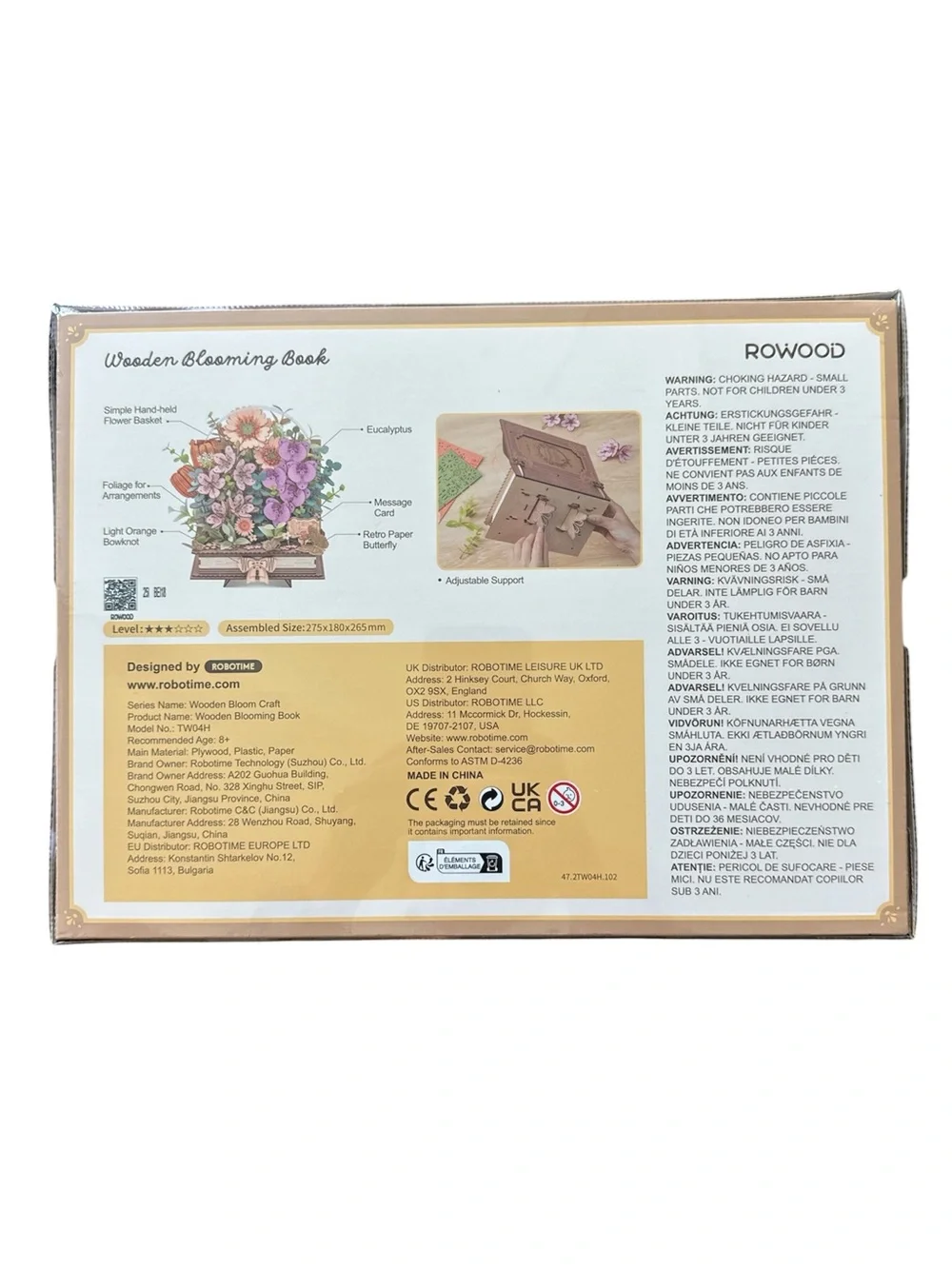 Rowood Wooden Blooming Book DIY Flower Bouquet 3D 552 Piece Puzzle TW04H New